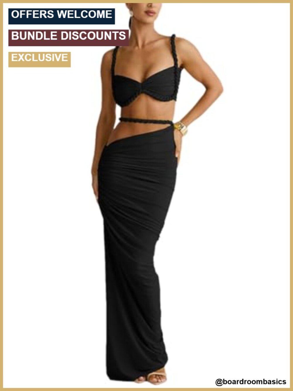 Women's Two Piece Skirt Set Twisted Rope Straps High Waist Long Maxi Skirts